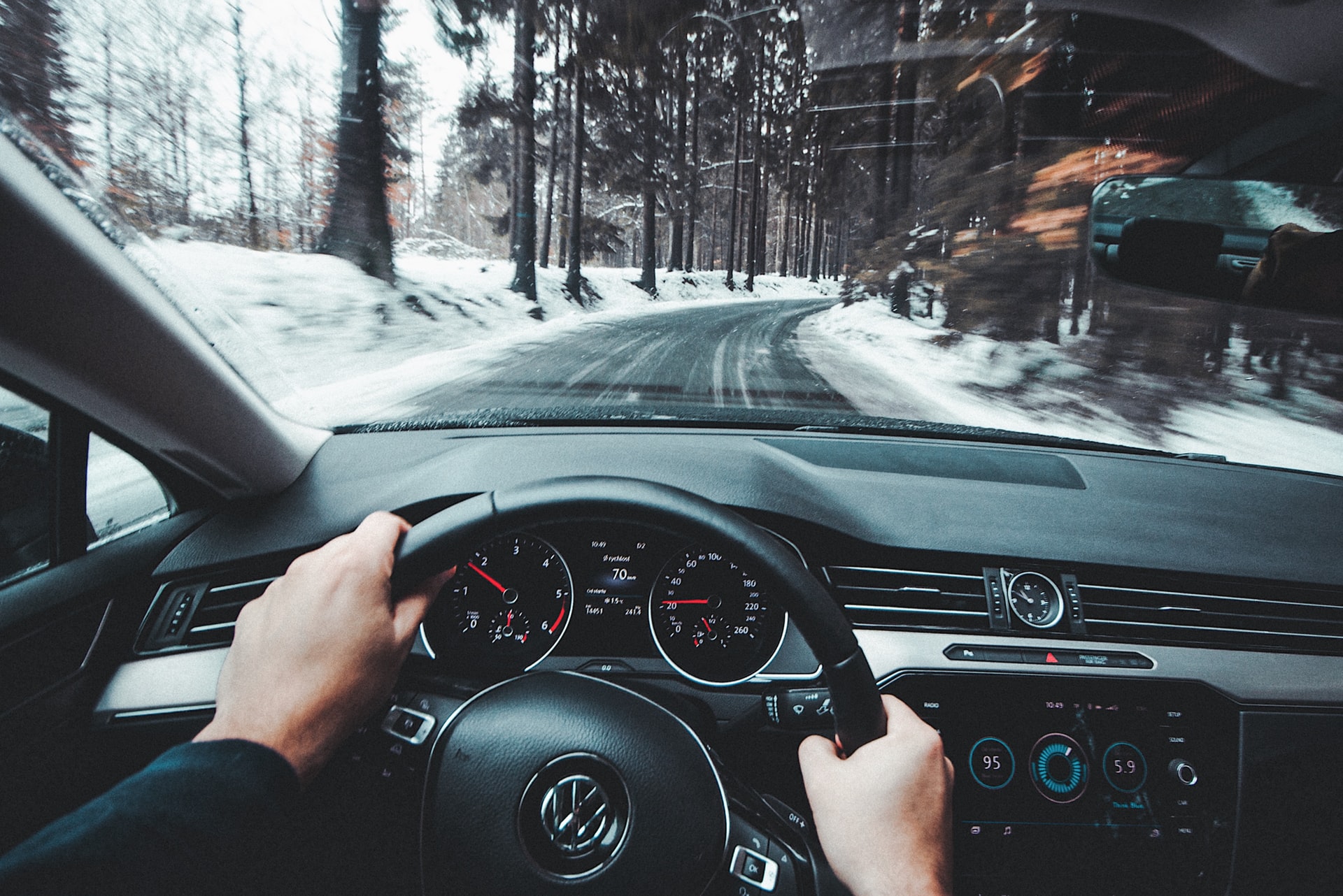 how to drive Person driving in winter